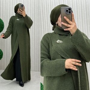 Olive Green Turtleneck Long Sweater